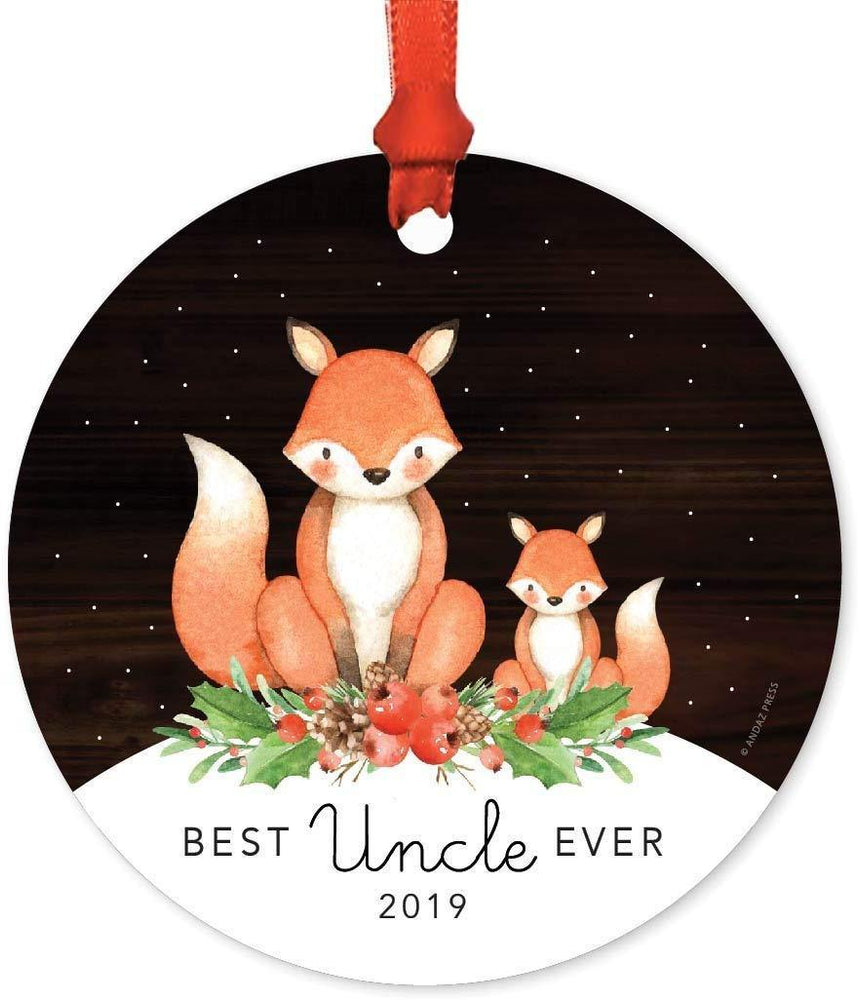Metal Christmas Ornament, Best Godmother Ever, Custom Year, Watercolor Fox in Snow-Set of 1-Andaz Press-