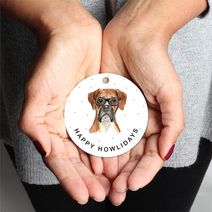 Metal Christmas Ornament, Boxer in Black Glasses, Birthday Present Ideas for Him Her Dog Lover-Set of 1-Andaz Press-