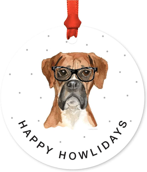 Metal Christmas Ornament, Boxer in Black Glasses, Birthday Present Ideas for Him Her Dog Lover-Set of 1-Andaz Press-