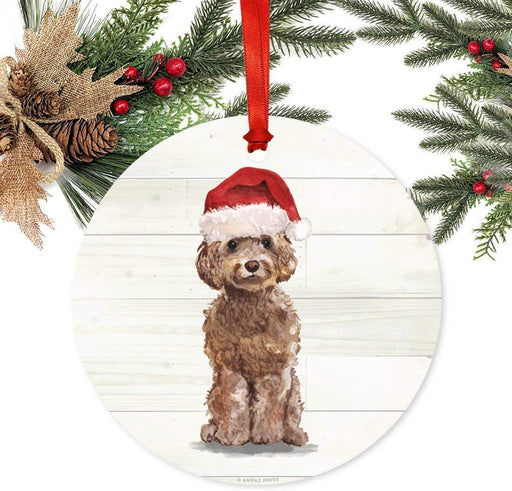 Metal Christmas Ornament, Brown Cockapoo with Santa Hat-Set of 1-Andaz Press-