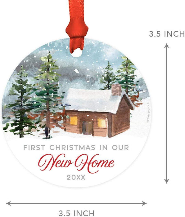 Metal Christmas Ornament, First Christmas in Our New Home, Custom Year, Watercolor Rustic Deer-Set of 1-Andaz Press-