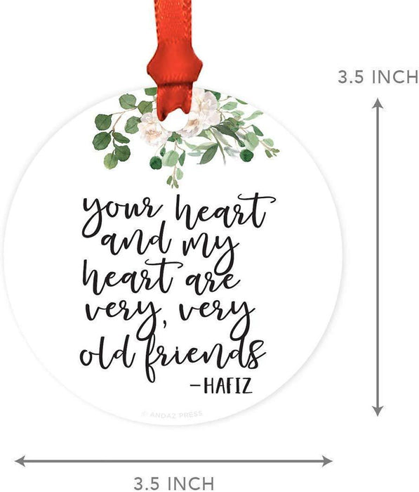 Metal Christmas Ornament Friendship Memorial Gift for Long Distance Friends-Set of 1-Andaz Press-Your Heart and My Heart are Very Very Old Friends-