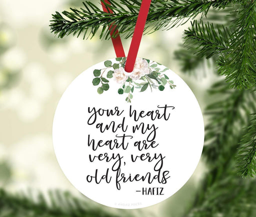 Metal Christmas Ornament Friendship Memorial Gift for Long Distance Friends-Set of 1-Andaz Press-Your Heart and My Heart are Very Very Old Friends-