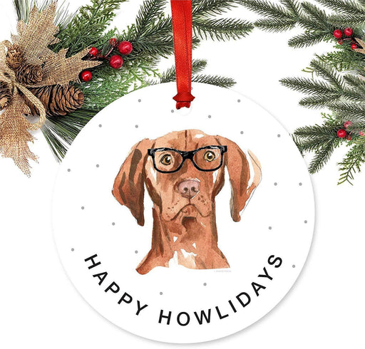 Metal Christmas Ornament, Hungarian Vizsla in Black Glasses, Birthday Present Ideas for Him Her Dog Lover-Set of 1-Andaz Press-