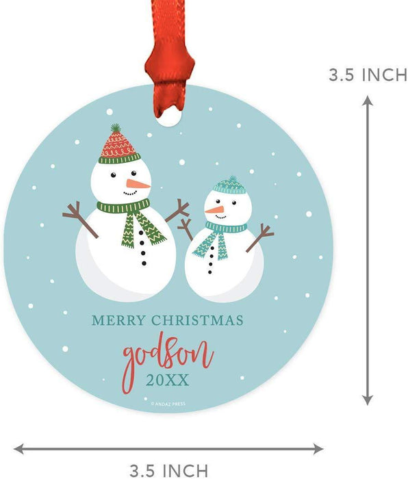 Metal Christmas Ornament, Merry Christmas Godson, Custom Year, Holiday Snowman-Set of 1-Andaz Press-