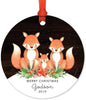 Metal Christmas Ornament, Merry Christmas Godson, Custom Year, Watercolor Fox in Snow-Set of 1-Andaz Press-