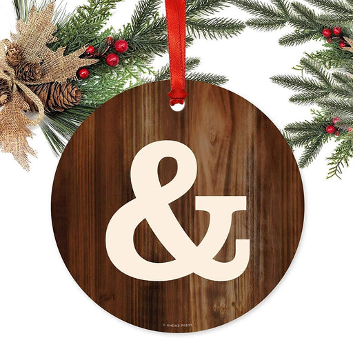 Metal Christmas Ornament, Monogram & Ampersand, Rustic Wood-Set of 1-Andaz Press-