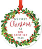 Metal Christmas Ornament, My First Christmas As Big Brother, Custom Year, Red Green Holiday Wreath-Set of 1-Andaz Press-