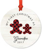 Metal Christmas Ornament, My First Christmas As Grandpa, Custom Year, Lumberjack Buffalo Red Plaid-Set of 1-Andaz Press-