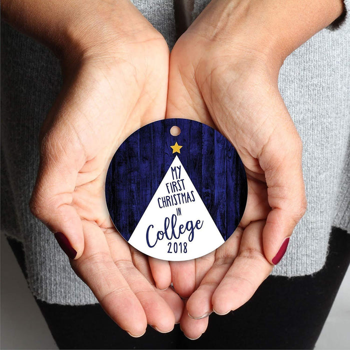 Metal Christmas Ornament, My First Christmas in College, Custom Year, Watercolor Christmas Tree-Set of 1-Andaz Press-
