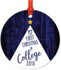 Metal Christmas Ornament, My First Christmas in College, Custom Year, Watercolor Christmas Tree-Set of 1-Andaz Press-