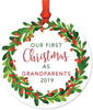 Metal Christmas Ornament, Our First Christmas As Grandparents, Custom Year, Red Green Holiday Wreath-Set of 1-Andaz Press-