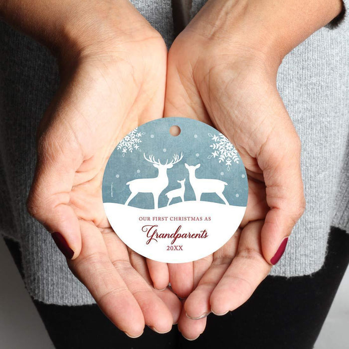 Metal Christmas Ornament, Our First Christmas As Grandparents, Custom Year, Rustic Deer Winter Snowflakes-Set of 1-Andaz Press-