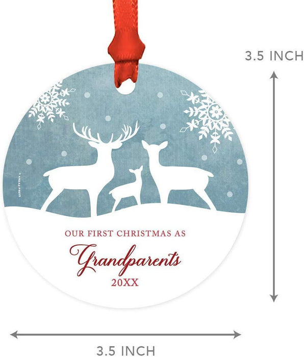 Metal Christmas Ornament, Our First Christmas As Grandparents, Custom Year, Rustic Deer Winter Snowflakes-Set of 1-Andaz Press-