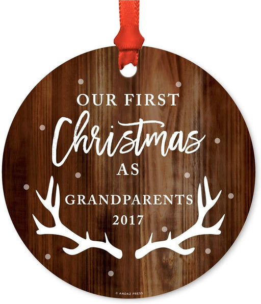 Metal Christmas Ornament, Our First Christmas As Grandparents, Custom Year, Rustic Wood-Set of 1-Andaz Press-