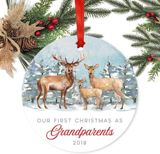 Metal Christmas Ornament, Our First Christmas As Grandparents, Custom Year, Watercolor Rustic Deer-Set of 1-Andaz Press-