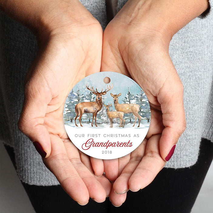 Metal Christmas Ornament, Our First Christmas As Grandparents, Custom Year, Watercolor Rustic Deer-Set of 1-Andaz Press-