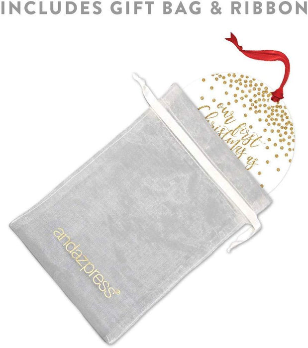 Metal Christmas Ornament, Our First Christmas As Mr. and Mrs., Custom Year, Gold Glittering Confetti Polka Dots-Set of 1-Andaz Press-