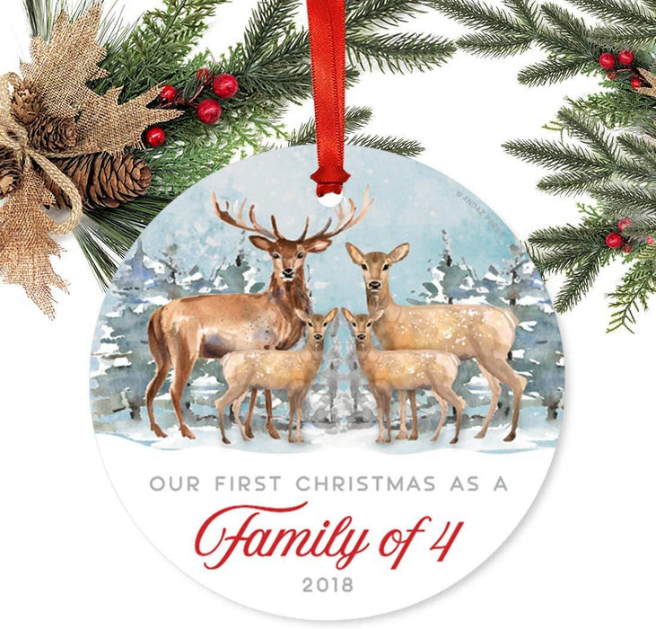 Metal Christmas Ornament, Our First Christmas as a of Four, Custom Year, Watercolor Rustic Deer-Set of 1-Andaz Press-