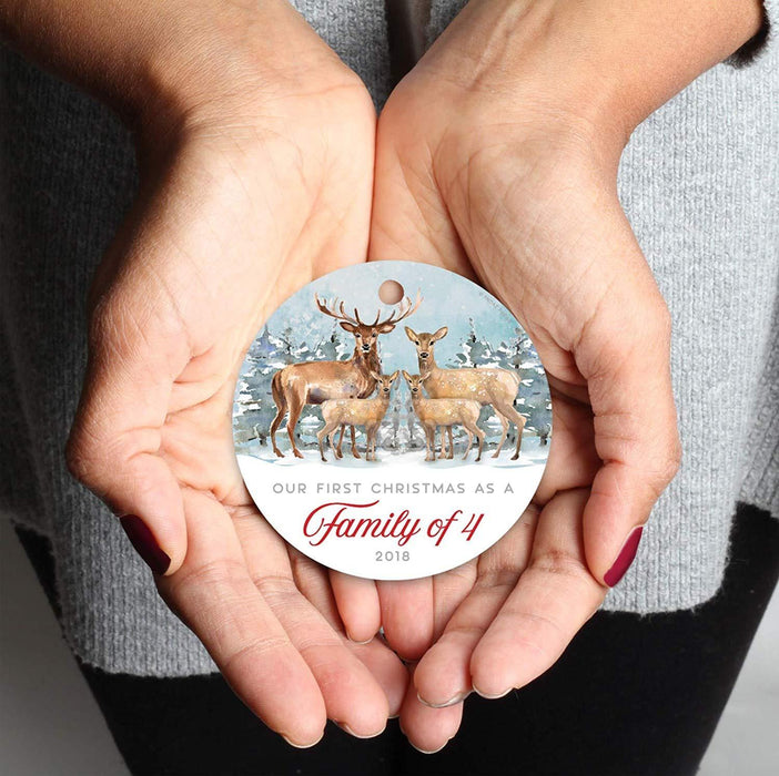 Metal Christmas Ornament, Our First Christmas as a of Four, Custom Year, Watercolor Rustic Deer-Set of 1-Andaz Press-