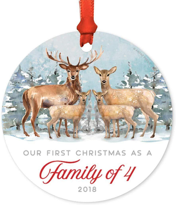 Metal Christmas Ornament, Our First Christmas as a of Four, Custom Year, Watercolor Rustic Deer-Set of 1-Andaz Press-