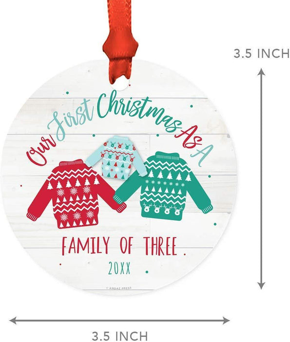 Metal Christmas Ornament, Our First Christmas as a of Three, Custom Year, Fair Isle Holiday Ugly Sweater-Set of 1-Andaz Press-