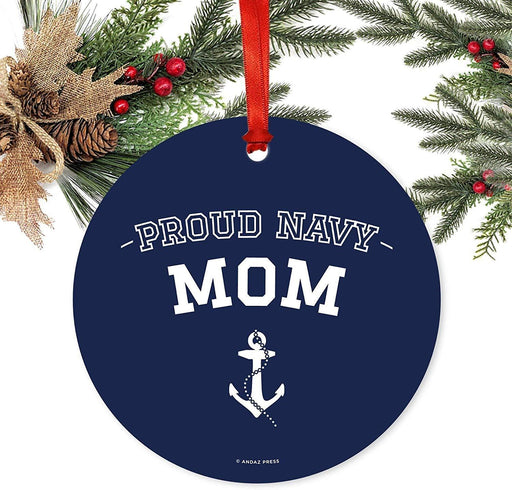 Metal Christmas Ornament, Proud Navy Mom-Set of 1-Andaz Press-