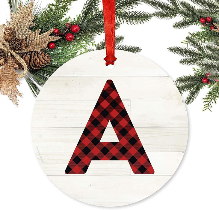 Metal Christmas Ornament, Red Plaid Monogram Letter A-Set of 1-Andaz Press-