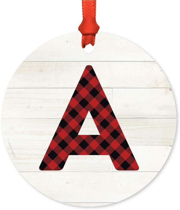 Metal Christmas Ornament, Red Plaid Monogram Letter A-Set of 1-Andaz Press-