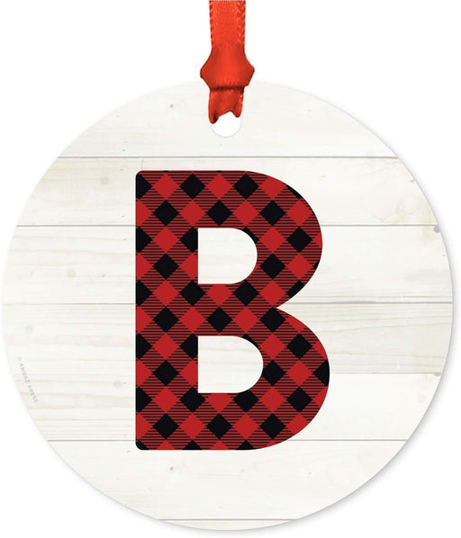 Metal Christmas Ornament, Red Plaid Monogram Letter B-Set of 1-Andaz Press-