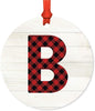 Metal Christmas Ornament, Red Plaid Monogram Letter B-Set of 1-Andaz Press-