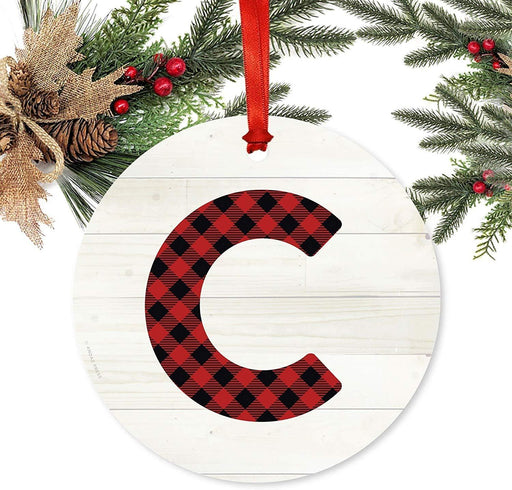Metal Christmas Ornament, Red Plaid Monogram Letter C-Set of 1-Andaz Press-