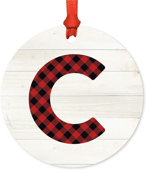 Metal Christmas Ornament, Red Plaid Monogram Letter C-Set of 1-Andaz Press-