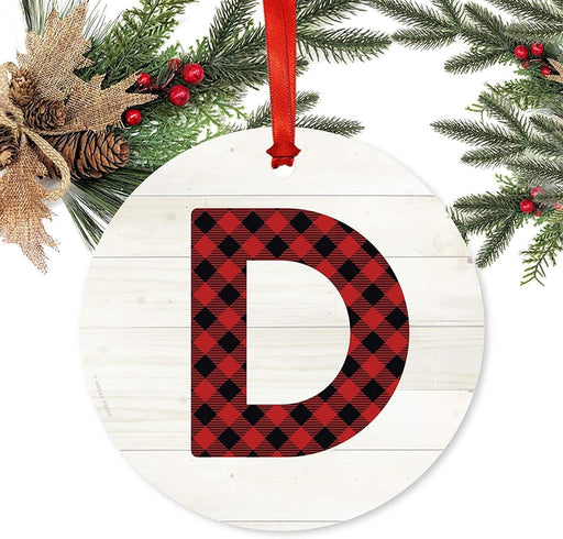 Metal Christmas Ornament, Red Plaid Monogram Letter D-Set of 1-Andaz Press-