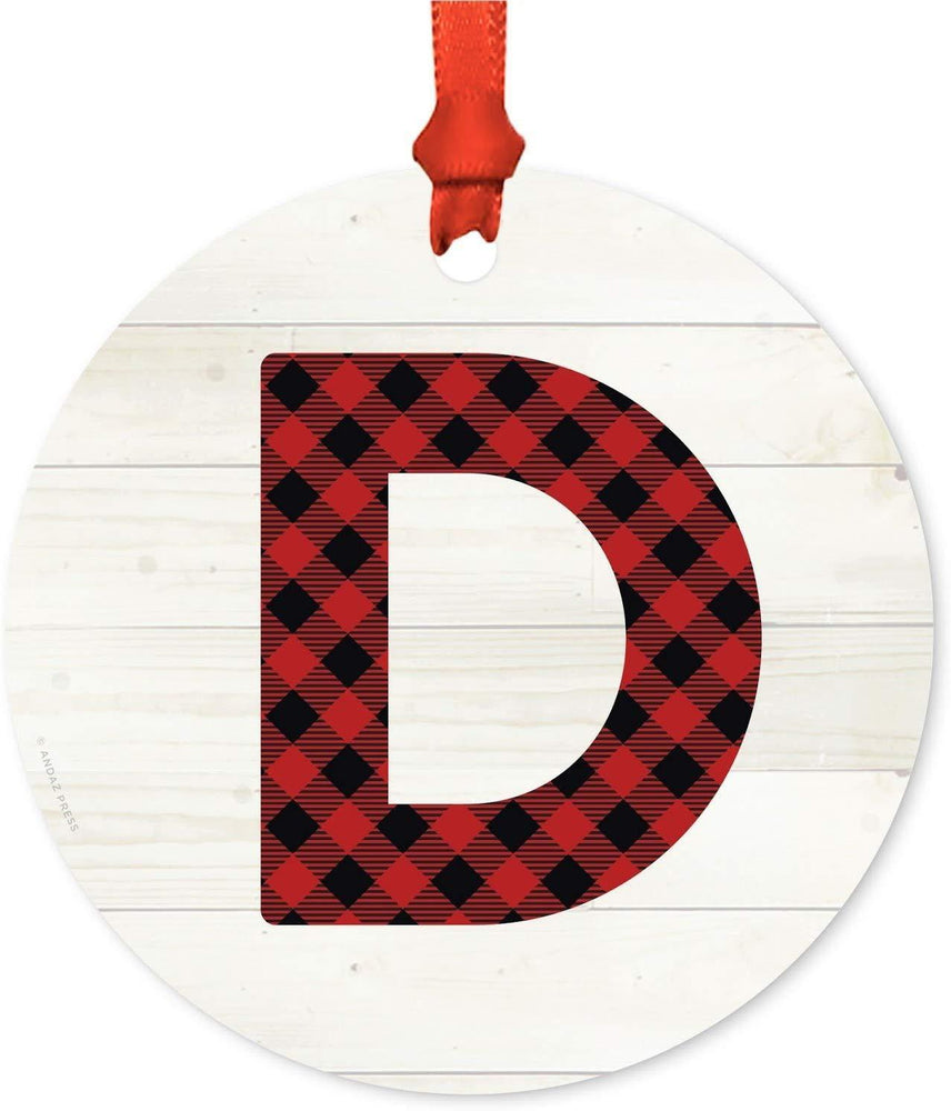 Metal Christmas Ornament, Red Plaid Monogram Letter D-Set of 1-Andaz Press-