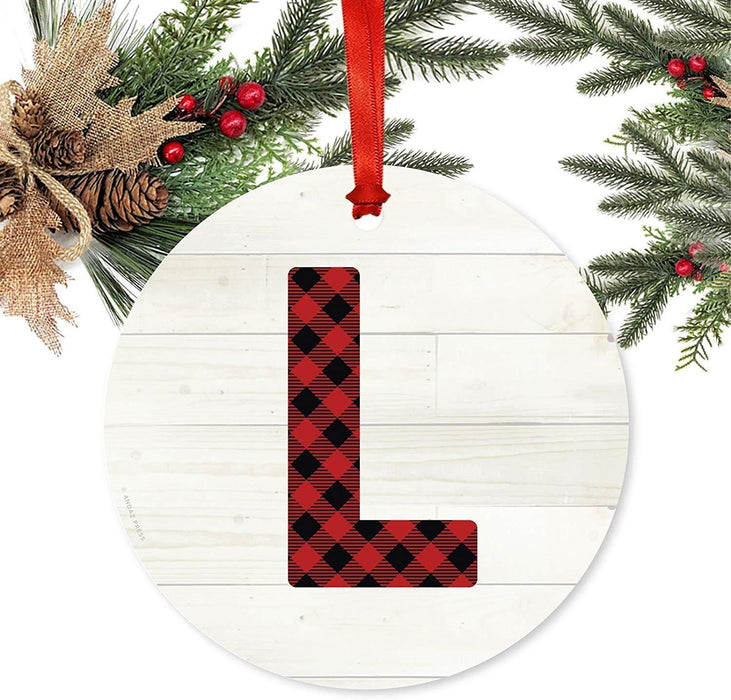 Metal Christmas Ornament, Red Plaid Monogram Letter L-Set of 1-Andaz Press-