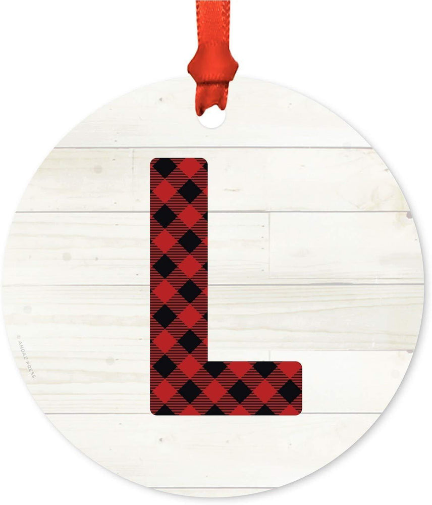 Metal Christmas Ornament, Red Plaid Monogram Letter L-Set of 1-Andaz Press-