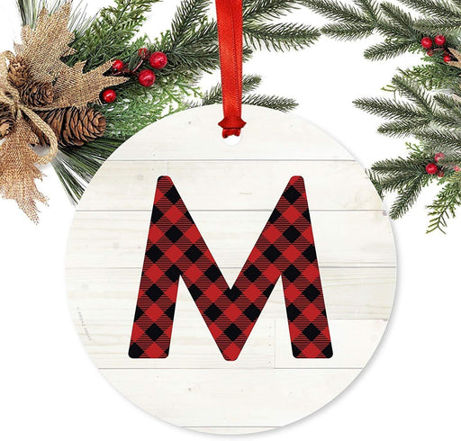 Metal Christmas Ornament, Red Plaid Monogram Letter M-Set of 1-Andaz Press-