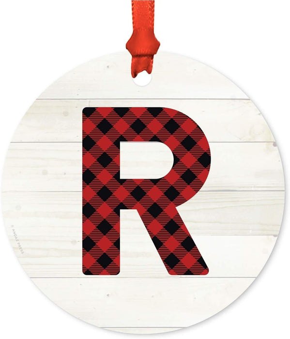 Metal Christmas Ornament, Red Plaid Monogram Letter R-Set of 1-Andaz Press-