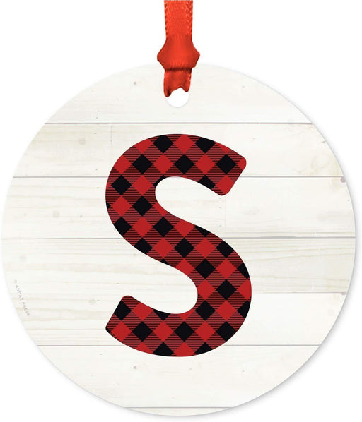 Metal Christmas Ornament, Red Plaid Monogram Letter S-Set of 1-Andaz Press-