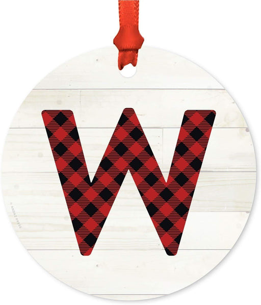 Metal Christmas Ornament, Red Plaid Monogram Letter W-Set of 1-Andaz Press-