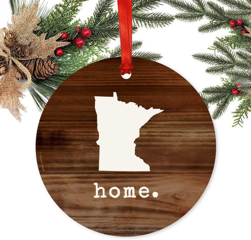 Metal Christmas Ornament, Rustic Wood Print, Minnesota-Set of 1-Andaz Press-