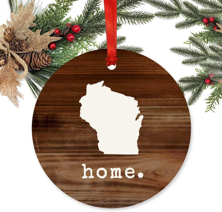 Metal Christmas Ornament, Rustic Wood Print, Wisconsin-Set of 1-Andaz Press-