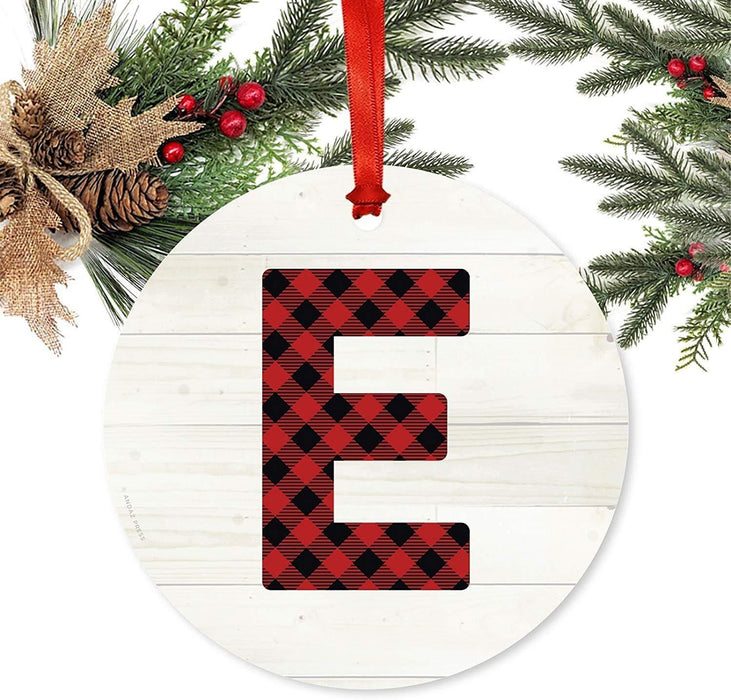 Metal Christmas Ornament,Red Plaid Monogram Letter E-Set of 1-Andaz Press-