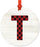 Metal Christmas Ornament,Red Plaid Monogram Letter T-Set of 1-Andaz Press-