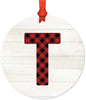 Metal Christmas Ornament,Red Plaid Monogram Letter T-Set of 1-Andaz Press-