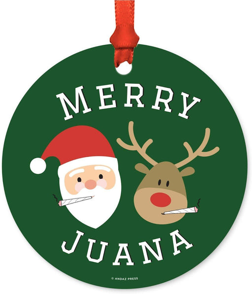 Metal Christmas Ornaments, Merry Juana Reindeer Smoking Pot Cigarette-Set of 1-Andaz Press-