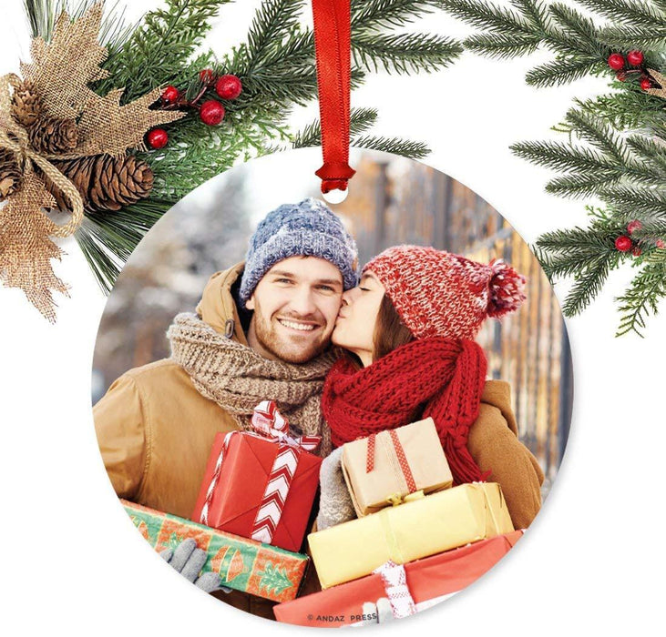 Metal Christmas Ornaments with Ribbon and Gift Bag, Custom Photo-Set of 6-Andaz Press-