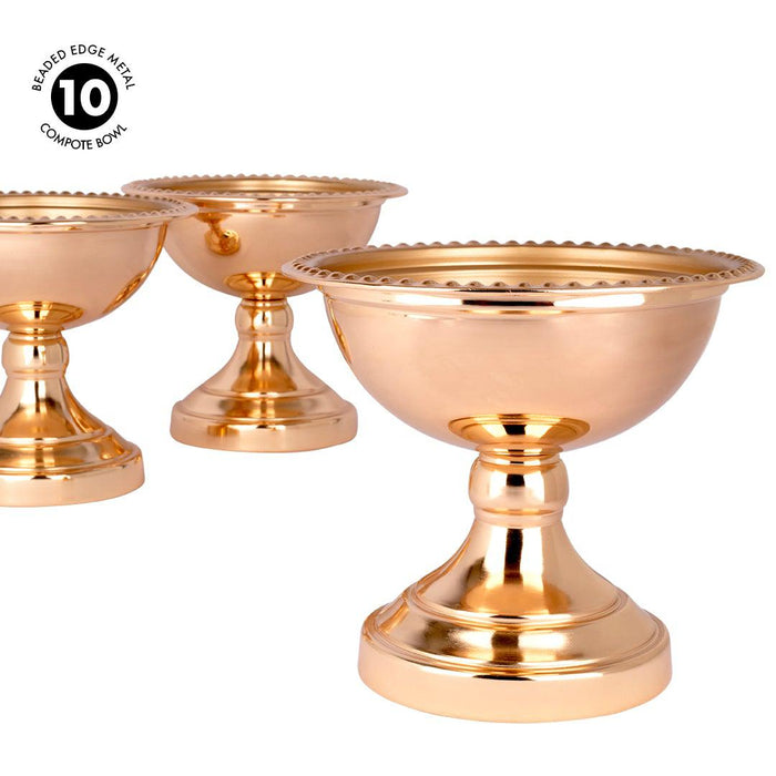 Metal Compote Bowl, Elegant Beaded Edge Decorative Bowl for Table Centerpiece-Set of 10-Koyal Wholesale-Copper-