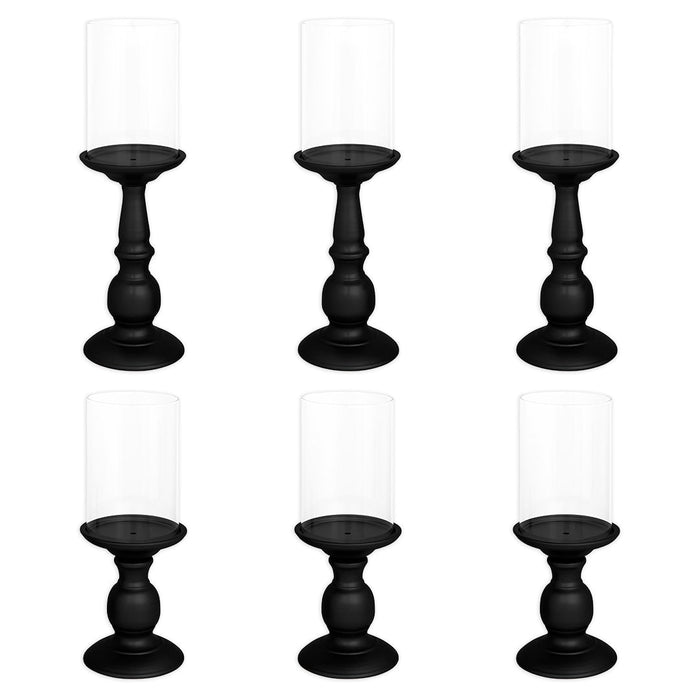 Metal Pillar Candle Holders with Hurricane Glass Included, Set of 6-Set of 6-Koyal Wholesale-Matte Black-